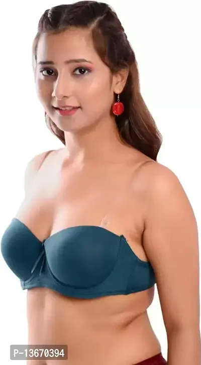 Women Everyday Poly Cotton Padded Wired Push-Up Bra Stylish Backless Transparent Strap-thumb4