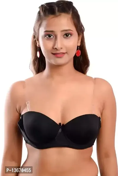 Womens Poly Cotton Padded Wired Push-Up Bra Stylish Backless Transparent Strap-thumb0