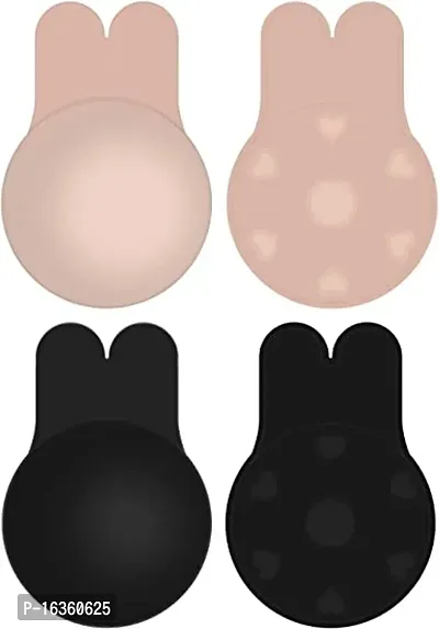 Women Silicone Breast Lift Covers Nipple Stickers Pasties Invisible Adhesive Strapless Backless Reusable Lifting Bra Cups Breathable Nipple Cover - Skin + Black - M/L