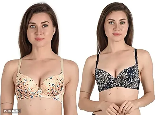 Everyday Poly Cotton Padded Underwired Push-Up Printed Bra for Women-thumb0
