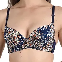 Women's Printed Poly Cotton Padded Underwired Push-Up Bra (Black + Blue)-thumb1