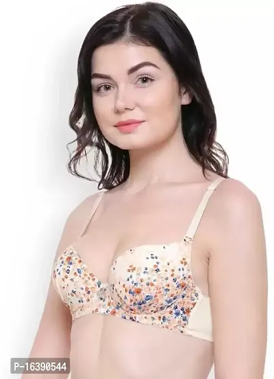 Everyday Printed Poly Cotton Push Up Bra -Beige/Skin-thumb0