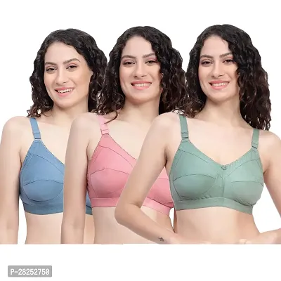 Stylish Multicoloured Cotton Blend Solid Bra For Women Pack Of 3-thumb0