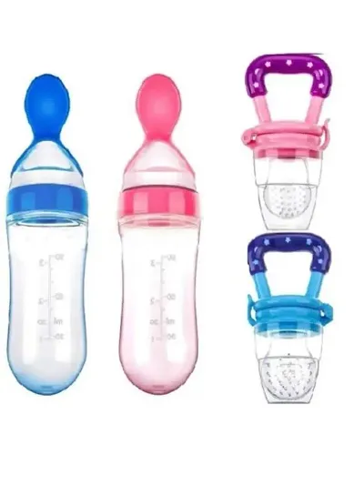 KIDZVILLAFeeding Spoon with Squeezy Food Grade Silicone Feeder Bottle, for Infant Baby, 90ml, BPA Free