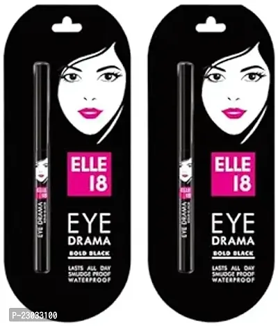 Elle 18 Eye Drama Kajal, Super Black, Smudgeproof  Waterproof, 0.35 G, Matte Finish (Pack of 2)-thumb0