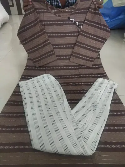 Premium Khadi Cotton Kurta Printed Straight Pant Set