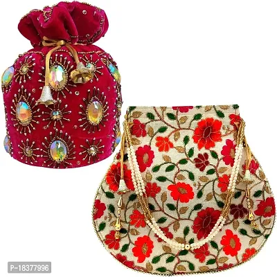 Rajasthani Embroidery Stylish Matka Silk Potli with Gota Patti Pottly Purse  | eBay