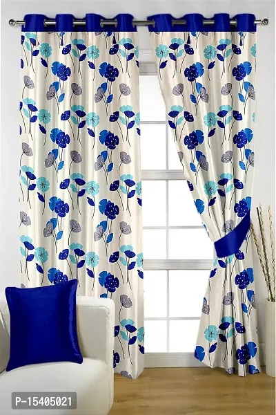 PVR Fashion Premium Elegant Digital Print Multi Eyelet Window Curtain Set of 2-48 X 60 inch in Blue