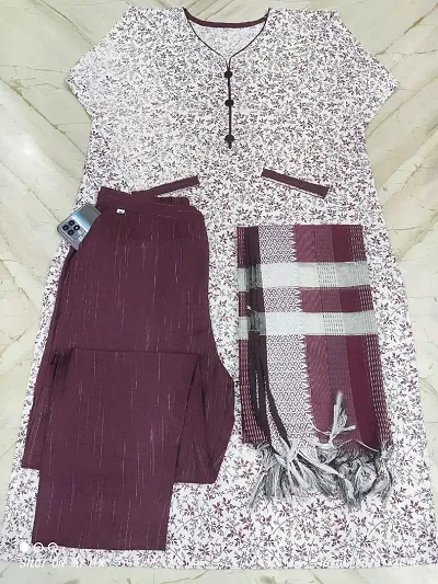 Stylish Fancy Designer Khadi Cotton Kurta With Bottom Wear And Dupatta Set
