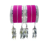 DREAMY DESIGNS Metal Silver Kalire and Color Velvet Metal Bangles Set For Women  Girl's Special Uses Marriage, Ceremony, Festival, Pooja.-thumb1