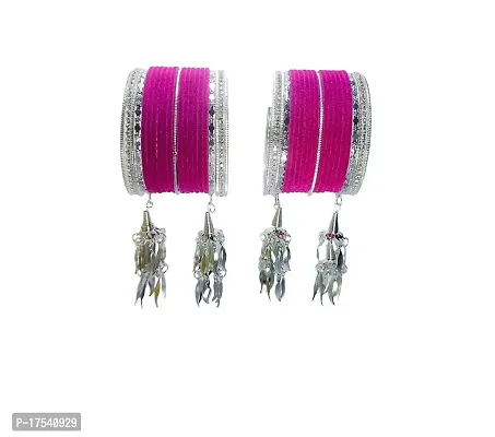 DREAMY DESIGNS Metal Silver Kalire and Color Velvet Metal Bangles Set For Women  Girl's Special Uses Marriage, Ceremony, Festival, Pooja.-thumb0