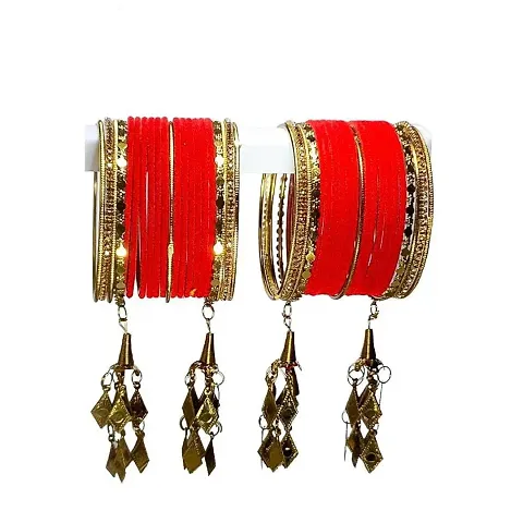DREAMY DESIGNS Golden Kalire and Color Velvet Metal Bangles Set (Pack Of 42) For Women & Girl's Special Uses Marriage, Partywear, Ceremony,Festival, Pooja.