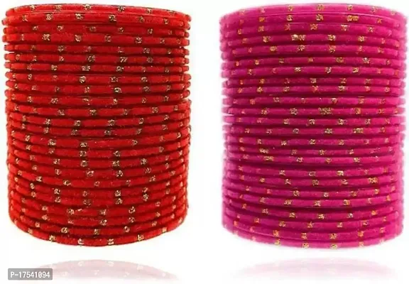 DREAMY DESIGNS glass valvet colours full Bangle set (pack of 48)