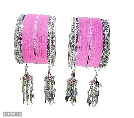 DREAMY DESIGNS Metal Silver Kalire and Color Velvet Metal Bangles Set For Women  Girl's Special Uses Marriage, Ceremony, Festival, Pooja.