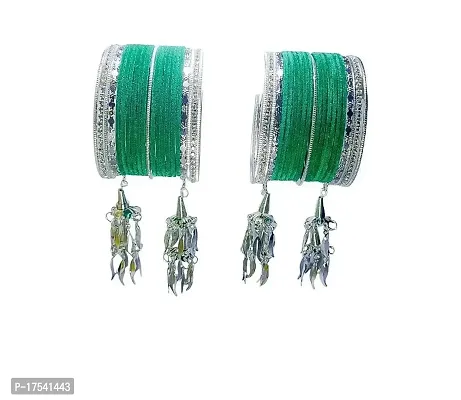 DREAMY DESIGNS Metal Silver Kalire and Color Velvet Metal Bangles Set For Women  Girl's Special Uses Marriage, Ceremony, Festival, Pooja.