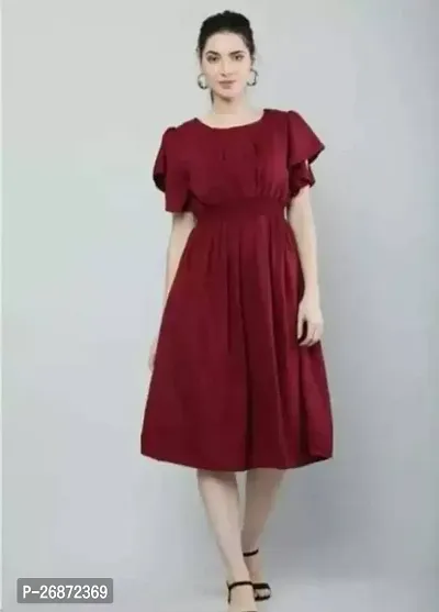 Stylish Maroon Crepe Solid Fit And Flare Dress For Women-thumb0