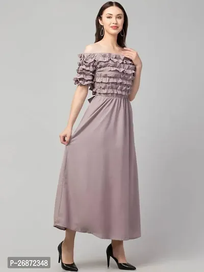 Stylish Grey Crepe Solid Fit And Flare Dress For Women