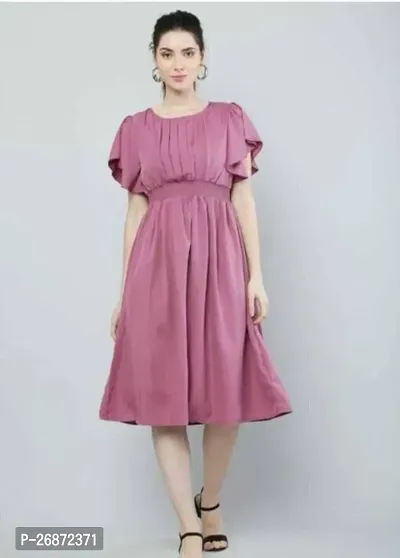 Stylish Pink Crepe Solid Fit And Flare Dress For Women