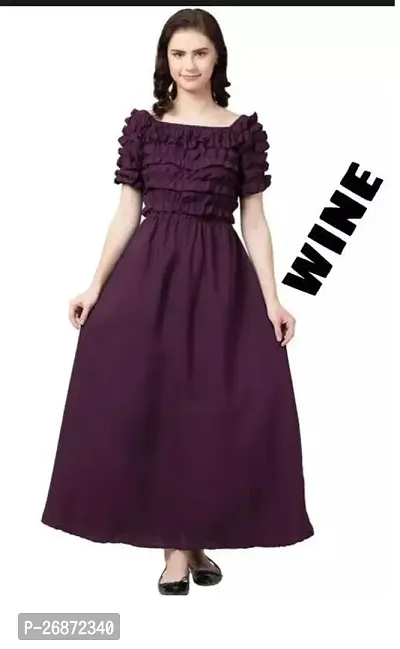 Stylish Purple Crepe Solid Fit And Flare Dress For Women