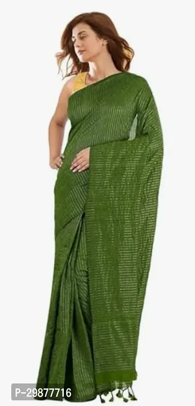 Stylish Cotton Green Solid Saree without Blouse piece-thumb0