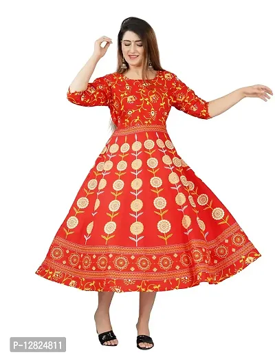 Buy Jaipuri Fashionista Women s Jaipuri Rajasthani Traditional Printed Casual Long Cotton Maxi Frock Dress red 1 Free Size Upto 42 Xl Online In India At Discounted Prices