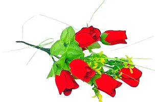 Attractive Red Roses Artificial Flowers Bunch With Wooden  Stand  for Home Decor ( Pack of 1 , Wooden Stand , Flower Bunch )-thumb1