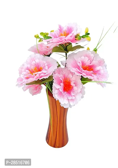 Attractive Pink  Artificial Flowers Bunch With Wooden Stand for Home Decor ( Pack of 1)