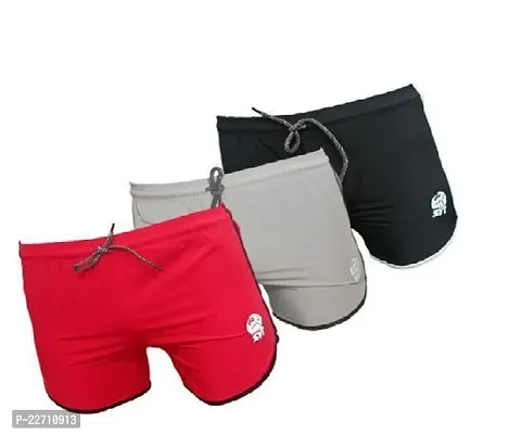 Stylish Multicoloured Cotton Solid Sports Shorts For Men Pack Of 3-thumb0