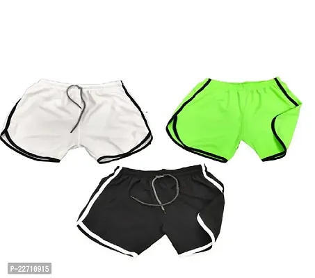 Stylish Multicoloured Cotton Solid Sports Shorts For Men Pack Of 3