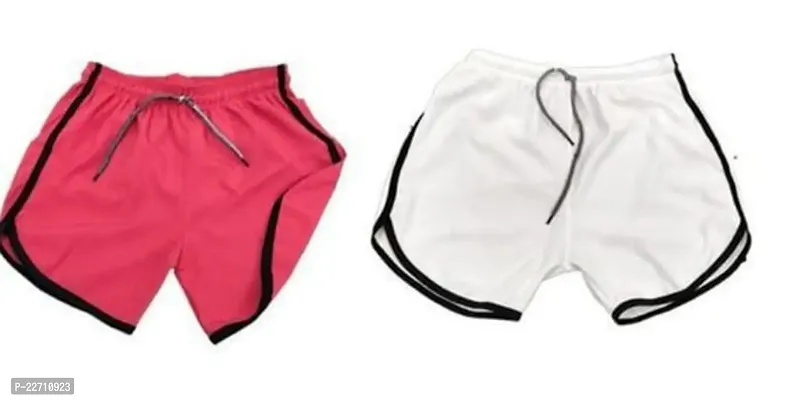 Stylish Multicoloured Cotton Solid Sports Shorts For Men Pack Of 2