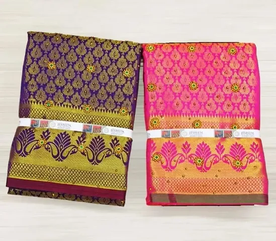 Pack Of 2 Kanjivaram Silk Brocade Saree With Blouse Piece