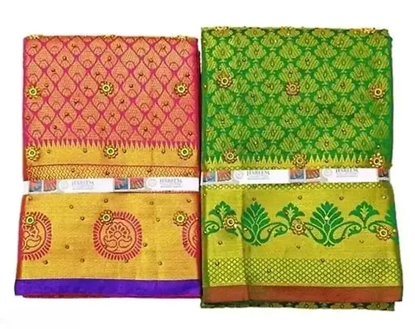 Combo Pack of 2 Brocade Kanjeevaram Silk Stone Work Sarees With Blouse Piece