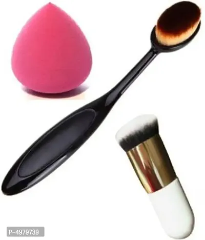 Foundation  Oval Brush Professional And Personal Use With Puff ( Pack Of 3  (3 Items In The Set)Pack Of: 3