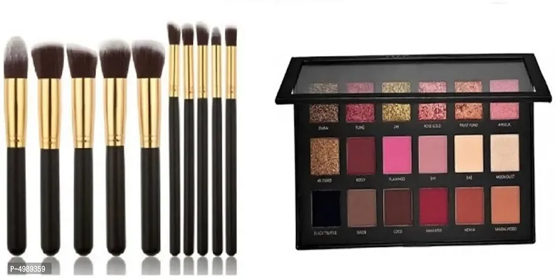 Professional Nude Eyeshadow Makeup Palette With Black  Golden Makeup Brush Kit Set of 10-thumb0