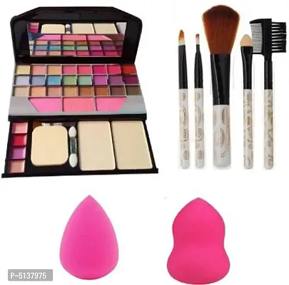 5 Pcs Makeup Brush + 6154 Makeup Kit + 2pc Blender Puff Combo (Set Of 4)  (8 Items In The Set)