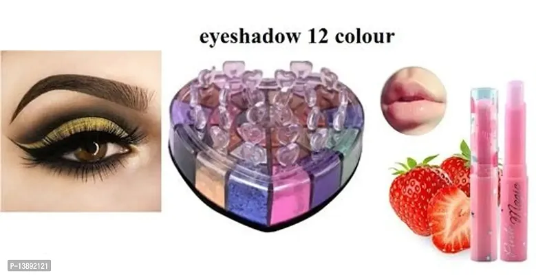 12 shades eyeshadow powder with pink magic lipstick