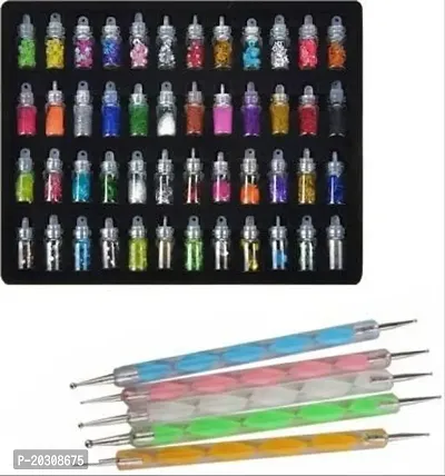 Combo Set OF 100 PiCs White Acrylic Nails With Glue. 48 Glitter Bottel nails Art Dotting Pen tool Kit For Nils Decorating Nails and Stamping 5pcs in One Pack-thumb0