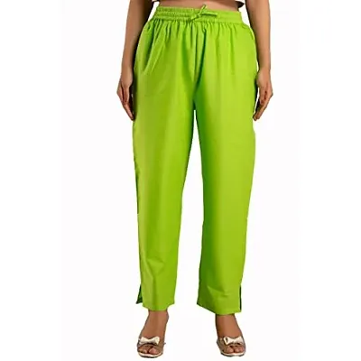 DORIYA Women Regular Fit Elastic Waist Full Length Solid Cotton Blend Palazzo Pant Trouser