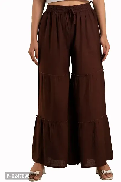 DORIYA Women Regular Fit Elastic Waist Full Length Rayon Sharara Pant Trouser-thumb0