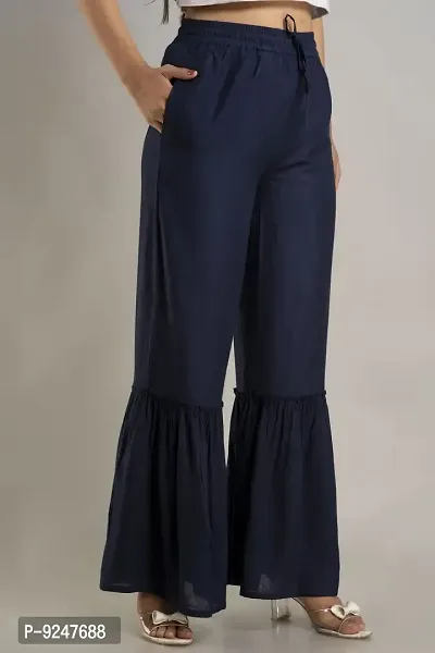 DORIYA Women Regular Fit Elastic Waist Full Length Rayon Sharara Pant Trouser-thumb3