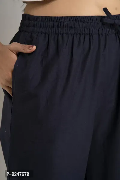 DORIYA Women Regular Fit Elastic Waist Full Length Solid Cotton Blend Palazzo Pant Trouser-thumb5