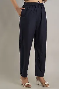 DORIYA Women Regular Fit Elastic Waist Full Length Solid Cotton Blend Palazzo Pant Trouser-thumb2