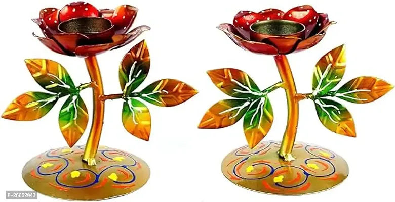 Modern Metal Hand painted Red Color Flower Tight Stand Showpiece Inch Pack Of 2