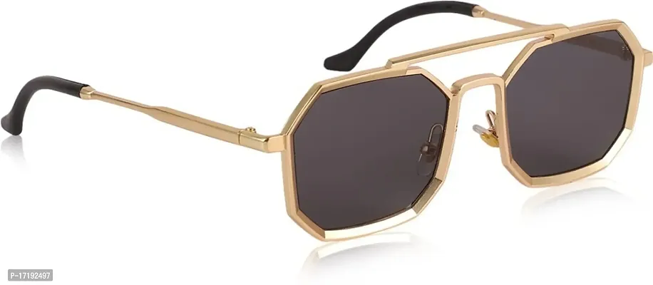 rofek UV Protected Hexagonal Full Rim Metal Frame Vintage Polarized Sunglasses for Men and Women | Black Lens | Silver Frame (Gold  Black)