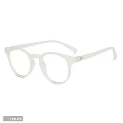 rofek Full Rim Round Anti-Glare Polycarbonate Clear Lens Spectacles Frame for Men and Women | Unisex Eyewear (White)