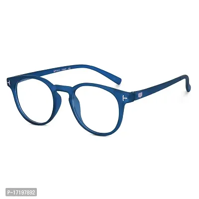 rofek Full Rim Round Anti-Glare Polycarbonate Clear Lens Spectacles Frame for Men and Women | Unisex Eyewear (Dark Blue)