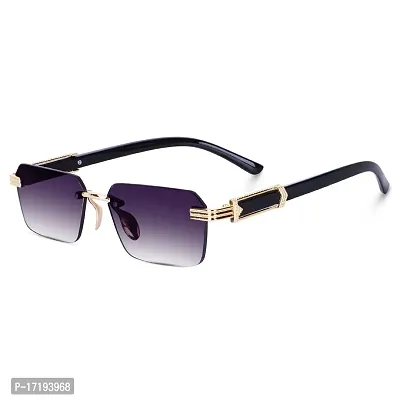 rofek Stylish Gold And Black Frame Retro Rimless Sunglasses with Metal Nose Pad UV Protection Coating Rectangle Sunglasses for Women and Men | (Purple)