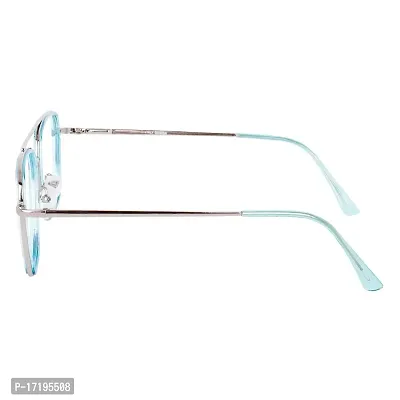 rofek I Full Rim Metal Anti Glare Zero Power Double Bridge Unisex Eyewear Spectacle Frames | Square Design Eyeglasses For Men And Women | Silver And Sky Blue (Sky Blue)-thumb2
