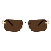 rofek Stylish Gold And Black Frame Retro Rimless Sunglasses with Metal Nose Pad UV Protection Coating Rectangle Sunglasses for Women and Men | (Brown)-thumb1