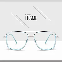 rofek I Full Rim Metal Anti Glare Zero Power Double Bridge Unisex Eyewear Spectacle Frames | Square Design Eyeglasses For Men And Women | Silver And Sky Blue (Sky Blue)-thumb2